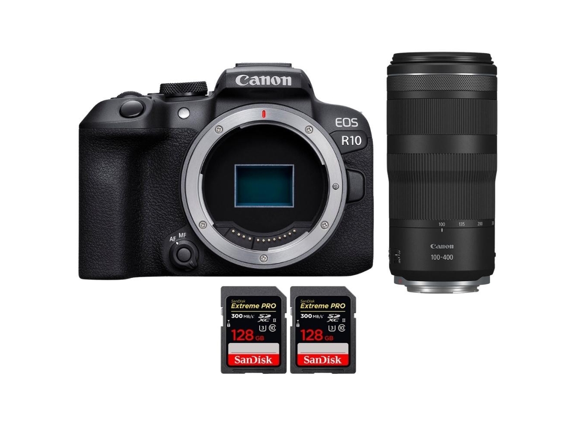 Eos R10 + Rf 100 400mm F5.6 8 Is Usm + 2 Sandisk 128gb Uhs ii 300mb/s Máquina Fotográfica Híbrida Aps c + Ebook Pricedirect CANON