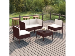 Vidaxl 5 Pcs Conjunto Lounge Jardim C/ Almofadões Vime Pe Castanho