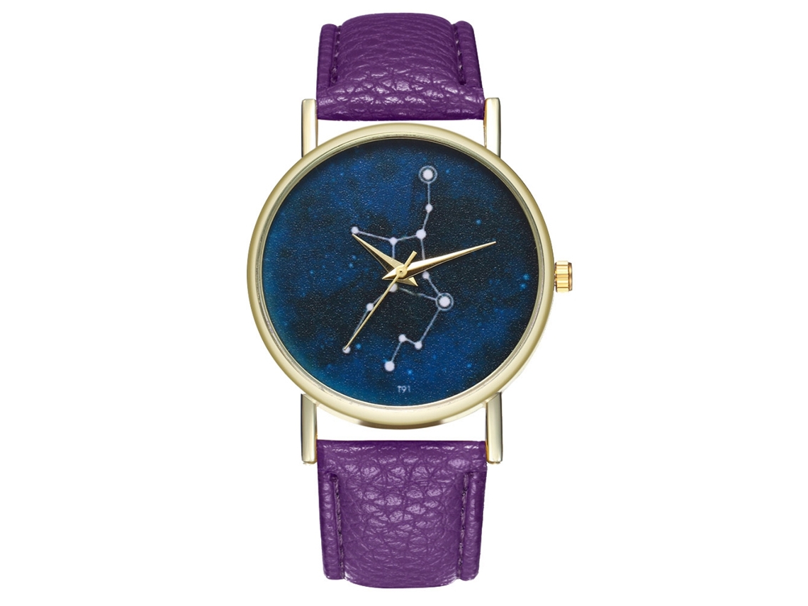 Reloj De Cuarzo De Cuero Pu Zhoulianfa Unisex Para Parejas Patrón Simple (morado)