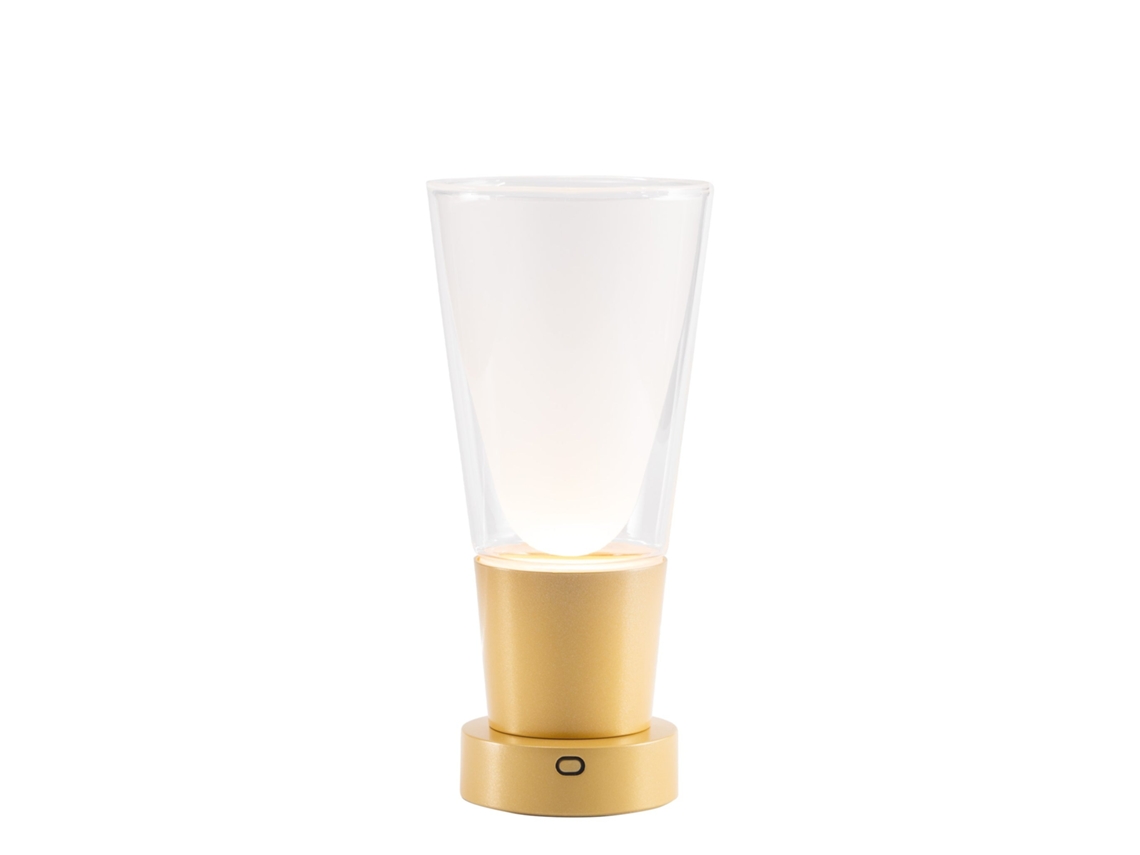 Vaso Zafferano Soffio - Luminária De Mesa Led Ip65 Recarregável Com Função Vaso, Dimmer Por Toque, Vidro Transparente E Base Dourada - Bateria 10h