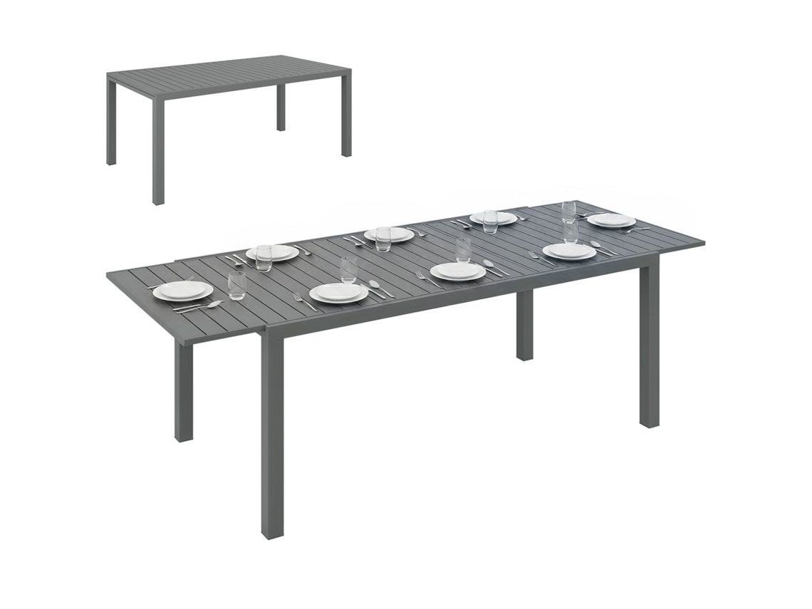 Mesa de Jantar Extensível 180/240cm em alumínio, efeito madeira S/MARCA