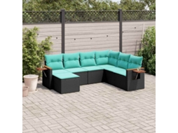 Vidaxl 7 Pcs Conjunto De Sofás P/ Jardim C/ Almofadões Vime Pe Preto