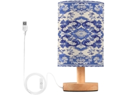 Cabeceira de mesa com iluminação LED em porcelana azul e branca com portas USB, luminária de leitura e luminária de mesa para quarto.