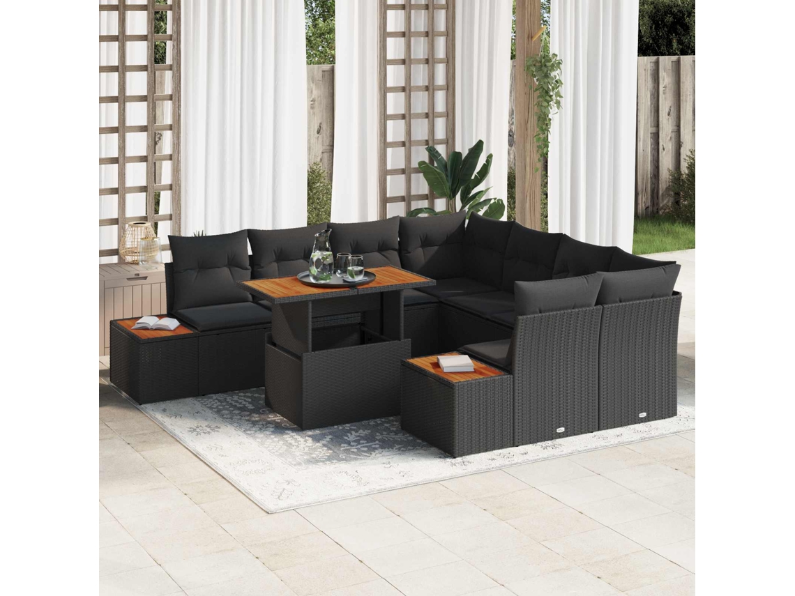 Vidaxl Conjunto De Sofá De Jardim 9 Unid. Preto Rattan Sintético