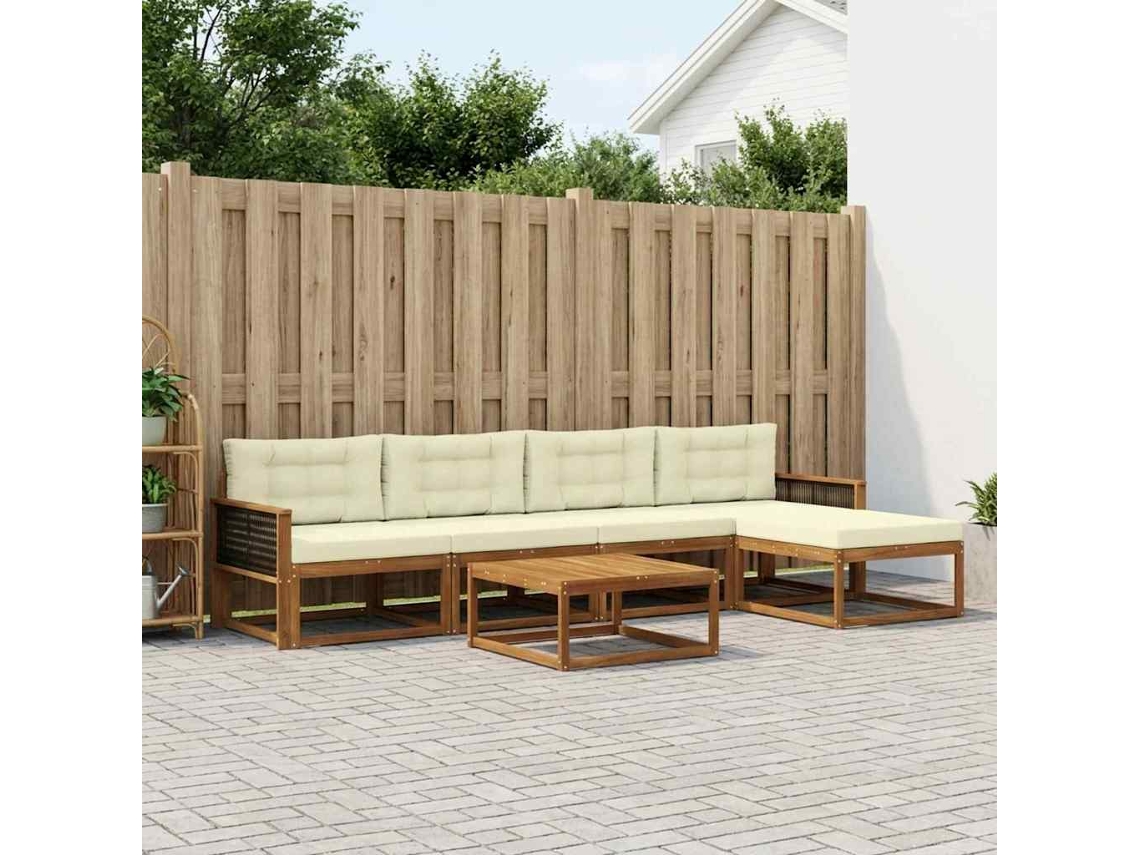 Vidaxl Conjunto De Sofás Para Exterior 6 Unid. Natural E Creme