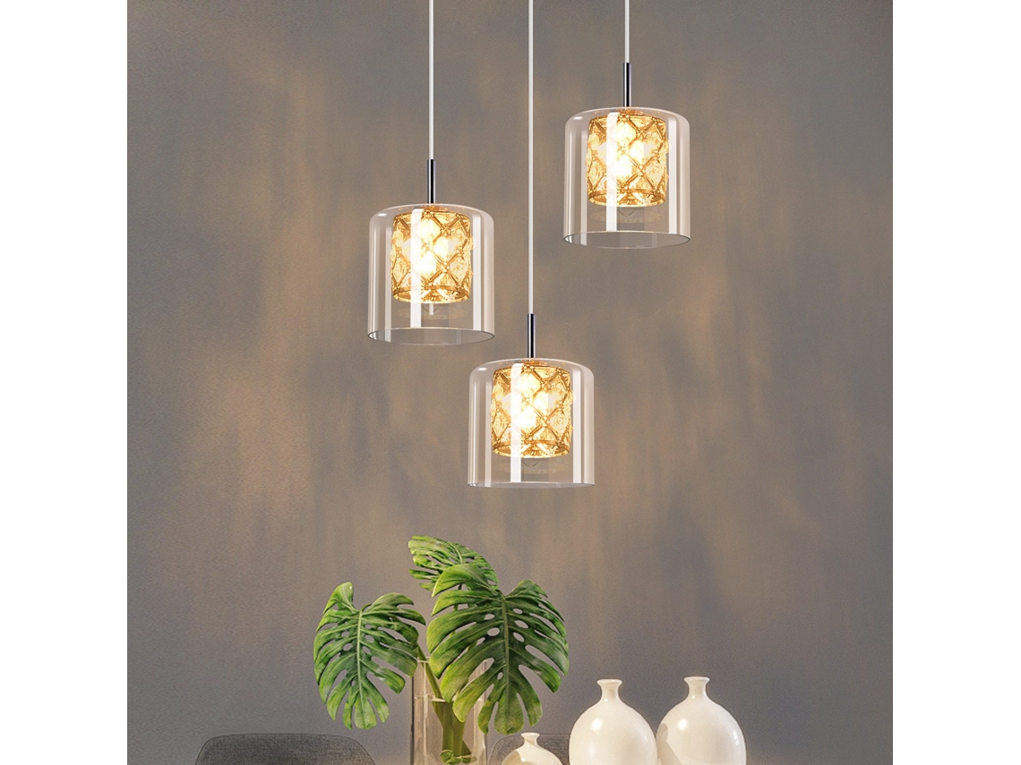 Nettlife Candeeiro Suspenso Moderno De Vidro Cristal G9 Para Sala De Jantar Com Altura Ajustável, 120 Cm, Em Metal E Vidro, Para Uso Diário