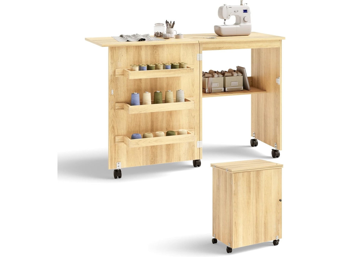Armários De Costura Mesa De Costura Dobrável Com Rodas Armário Para Máquina De Costura (natural Claro)