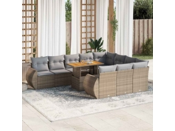 Vidaxl 11 Pcs Conjunto Sofás De Jardim C/ Almofadões Vime Pe Bege