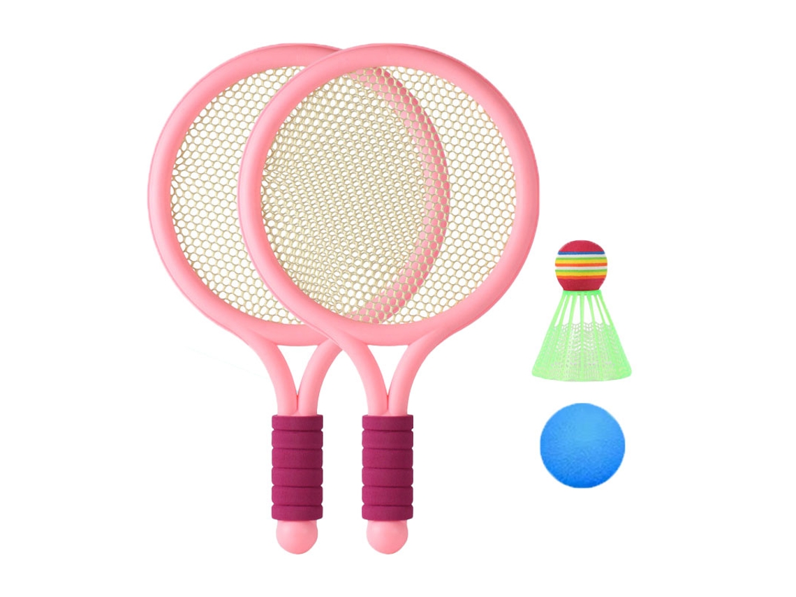 Mali conjunto de Raquetes de Badminton e Tênis para Crianças Rosa para Brincadeiras Ao Ar Livre