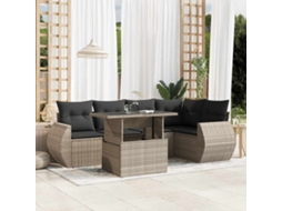 Vidaxl 6 Pcs Conj. Sofás Jardim Com Almofadões Vime Pe Cinzento-claro