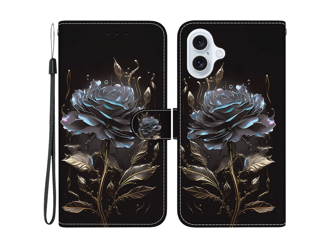 Capa Em Couro Pu Para Apple Iphone 16 Plus - Rosa Negra