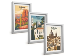 Composição De Quadros Vistas Retrô De Sedona, Sintra E Valletta Espelharte (3 Peças 20x30 Cm)
