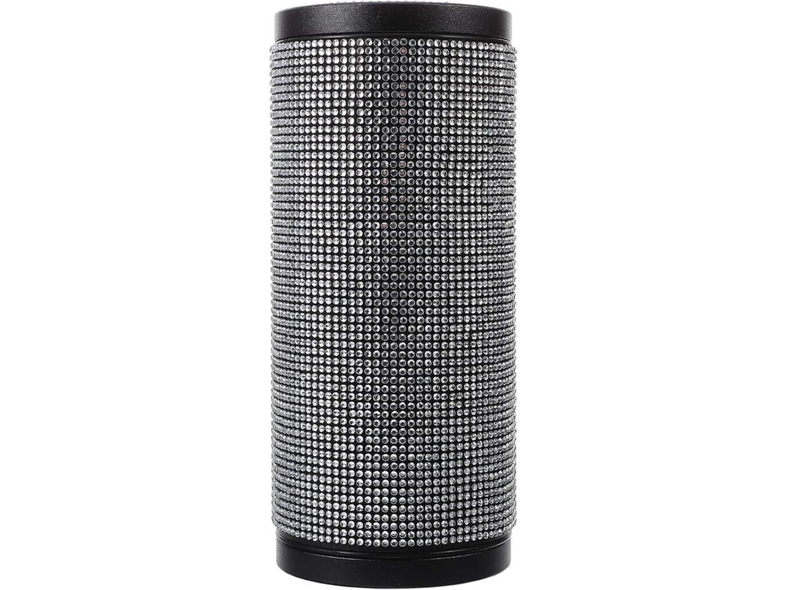 Porta-lenços Circular Para Carro, Em Plástico Com Strass Prateado.