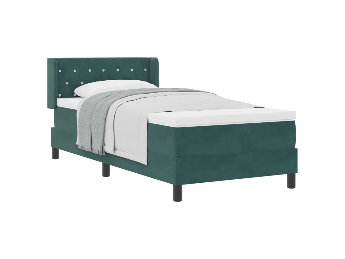 Cama De Solteiro | Camas Para Quarto | Cama Box Com Colchão Verde Escuro 200 X 90 Cm Poliéster