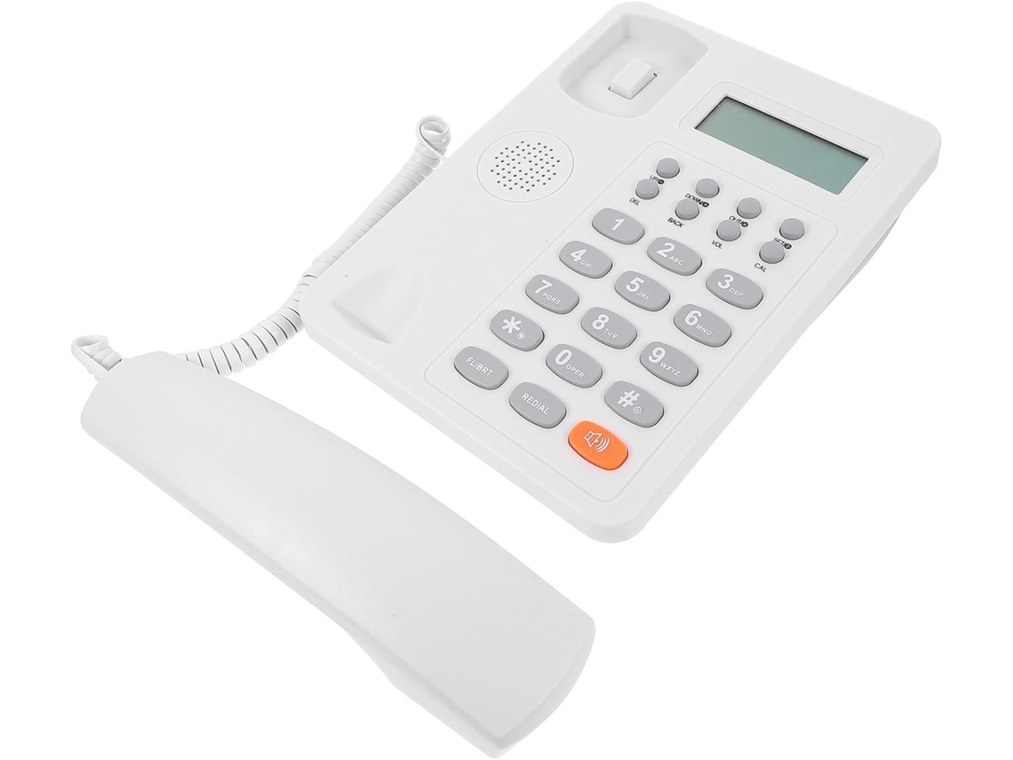 Telefone De Mesa De Plástico Branco, Com Tela Grande.
