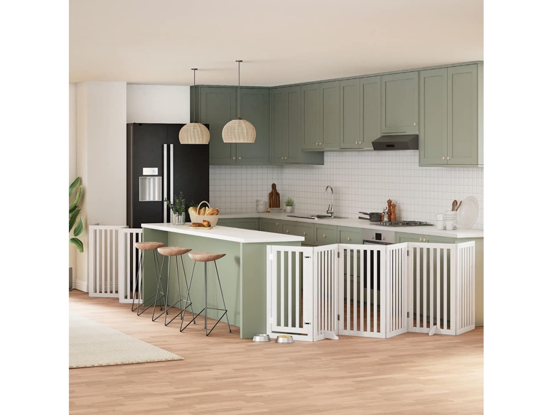 Vidaxl Portão P/ Cães Com Porta Dobrável 12 Painéis 600cm Álamo Branco