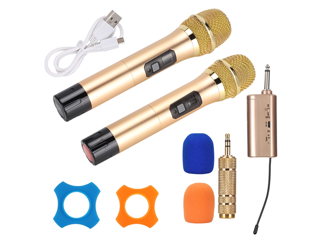 Aetheria microfone Sem Fio Uhf Portátil 1 2 Mãos Hd com Receptor Bluetooth Mini Ouro