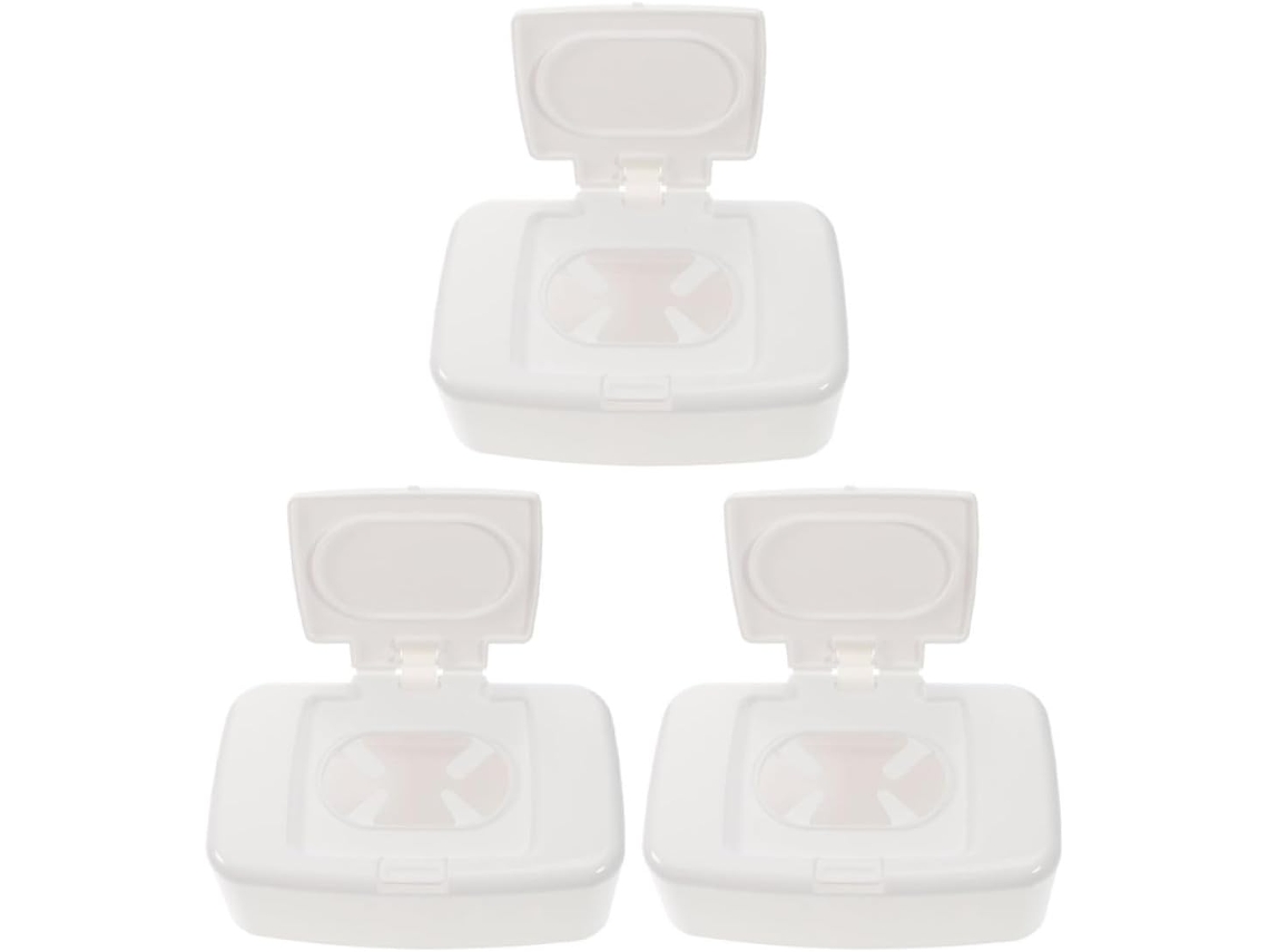 Caixa Dispensadora De Lenços Umedecidos De Plástico Branco, Conjunto De 3 Peças Com Tampa.