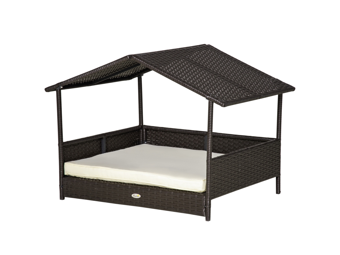Cama Para Cachorro De Rattan Com Almofada 98 X 69 X 73 Cm,casinha De Cão Exterior Em Estrutura De Aço,cor Café-brasil