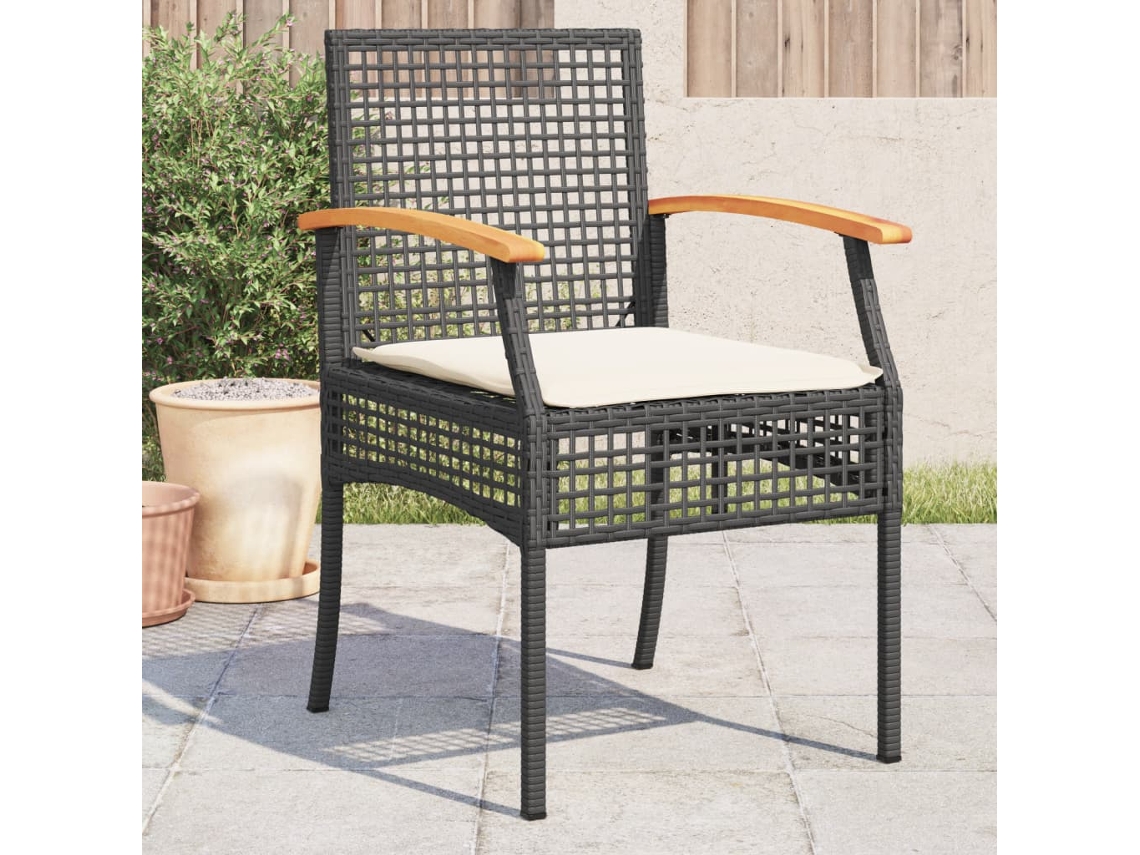 Cadeiras De Jardim Com Almofadões 4 Pcs Vime Pe/acácia Preto Dkd Home Decor