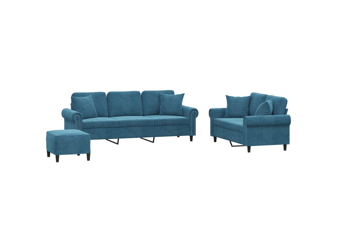 Sofa Set, Sofa Sets Vidaxl Azul Veludo (n/a)