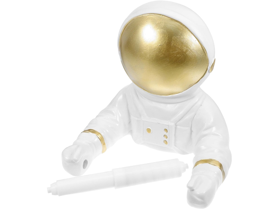 Porta Papel Higiênico De Resina Com Astronauta Dourado Ganazono