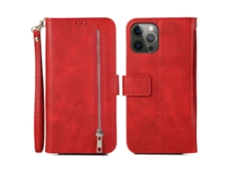 Capa Textura Bezerro Para Iphone 15 Pro Max Pele Sintética Com Porta-cartões Vermelho