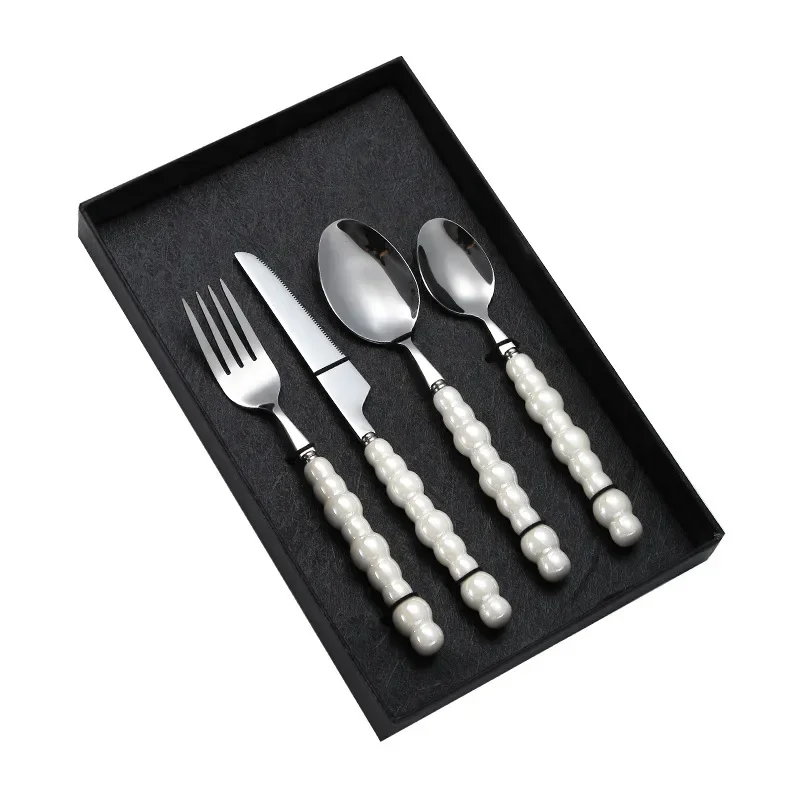 Louça de Luxo, Cabo de Cerâmica Perolada, Aço Inoxidável, Estilo Ocidental MDUG (branco)