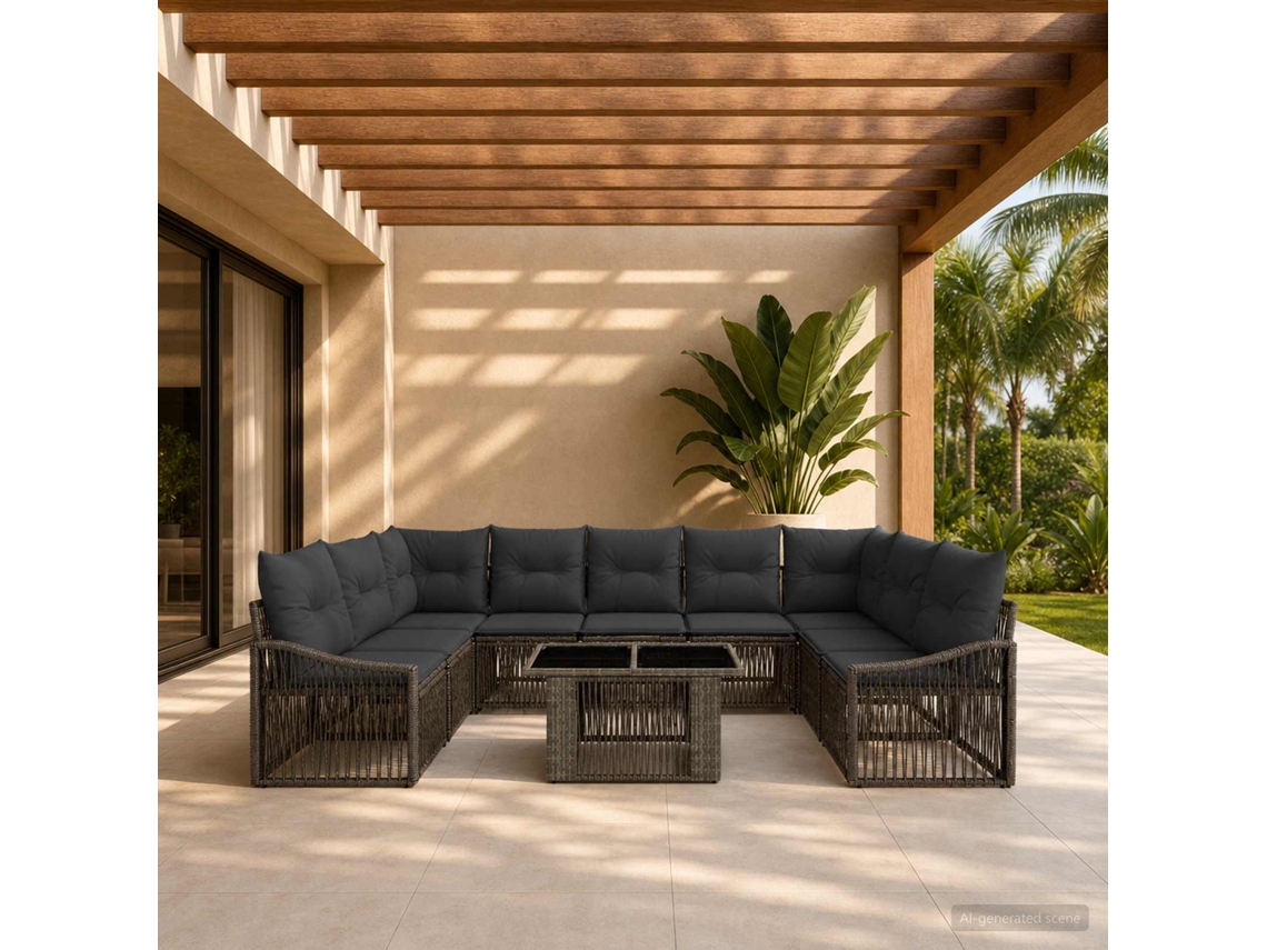 Vidaxl Conjunto De Sofá De Jardim 10 Unid. Cinza E Cinza Escuro
