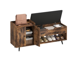 Banco Sapateira Estilo Industrial com Assento Acolchoado e Compartimento 127x35x59cm Castanho Rústico BTFORUS