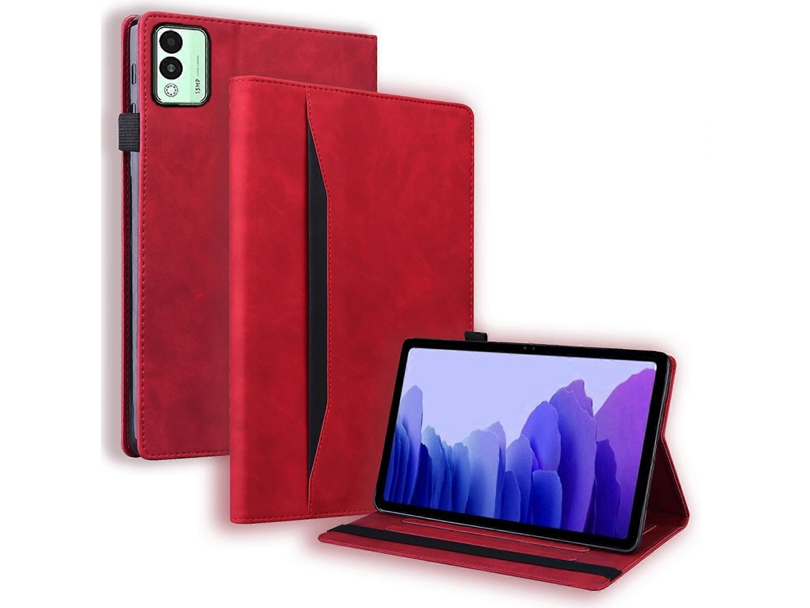 Capa protetora de couro sintético Hengrongshen com porta-cartões para tablet Tecno Megapad 11, vermelha