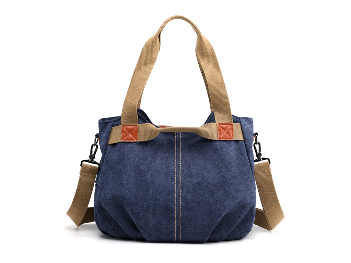 Bolsa AQUAFORGE de Ombro Feminina em Lona, Estilo Retrô, Transversal ou Tote, Azul Escuro
