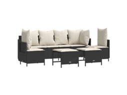 Conjunto de 5 Sofás de Jardim com Almofadões Vime Pe Preto MAISON EXCLUSIVE (5 pcs)