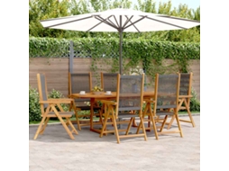 Vidaxl 7 Pcs Conj. Jantar P/ Jardim Polipropileno/madeira Maciça Cinza