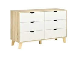 Cômoda Com 6 Gavetas Para Quarto, Sala De Estar, Escritório, Estilo Moderno, 120x40x76 Cm, Cores Natural E Branca.