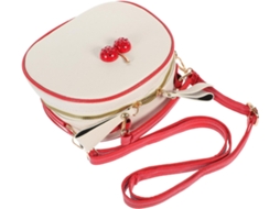 Bolsa De Ombro Com Estampa De Cerejas Para Meninas, Bege E Vermelha, Em Couro Pu Reforçado.