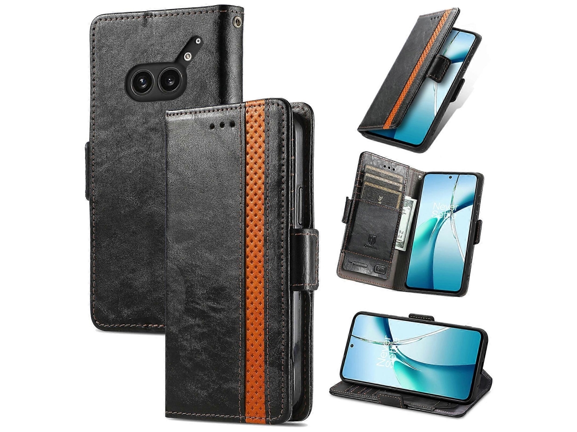 Capa De Couro Caseneo Com Fecho Magnético Duplo Para Celular Nothing Phone 2a Plus