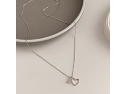 Colar com Pingente de Coração Duplo em Prata de Lei S925 , Estilo Coreano, Leve e Luxuoso, Design Simples. MDUG (ouro Branco)
