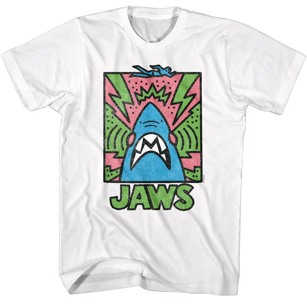 Unisex Adult T-shirt Rockinstone Jaws Movie Abstract Doodle White Sizem