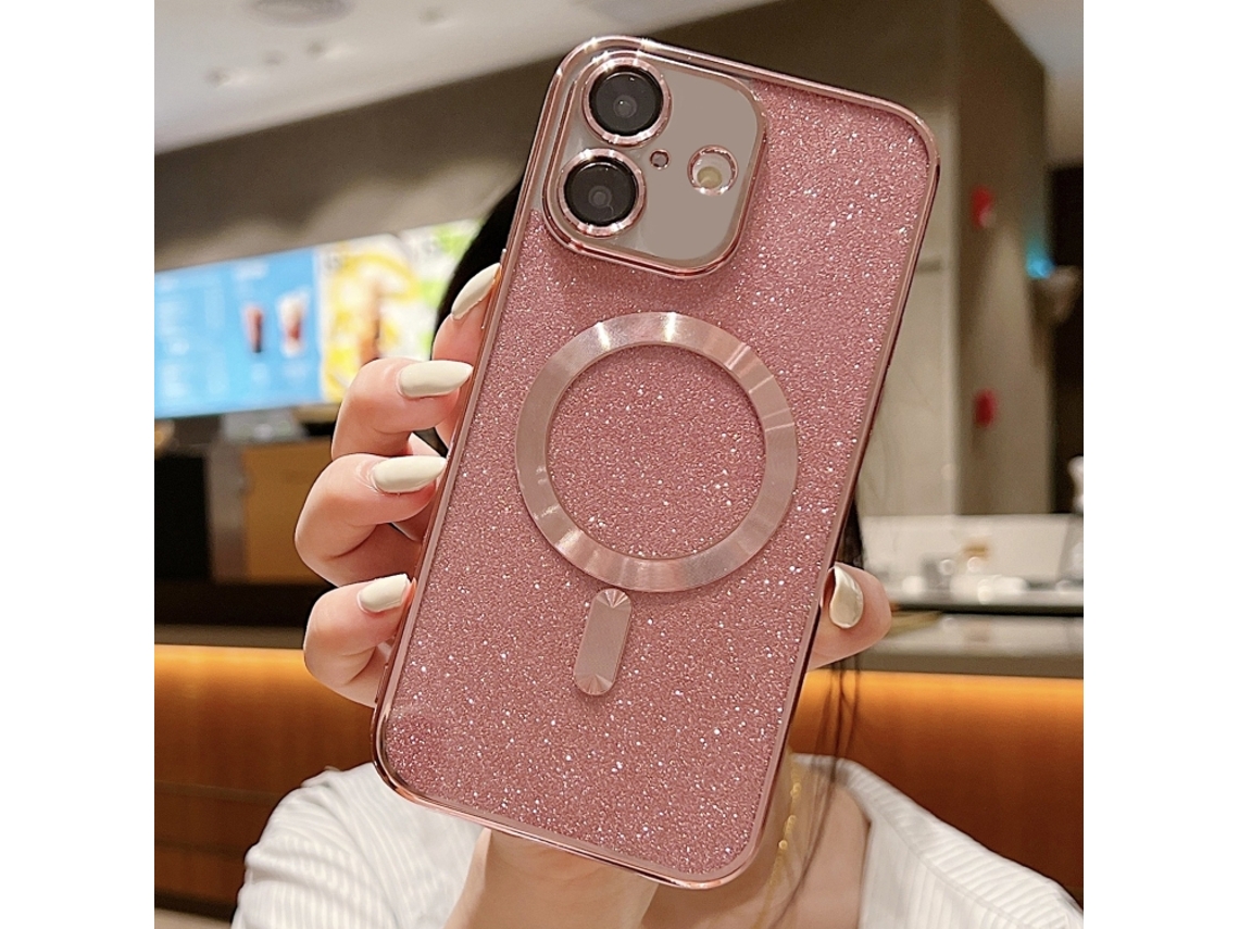 Capa De Tpu Para Iphone 16 Plus - Glitter - Acabamento Eletroplástico - Magsafe