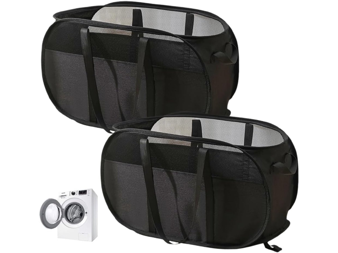 Cesto de roupa dobrável em preto, 58x36x36cm, com alça BRILVIBERA