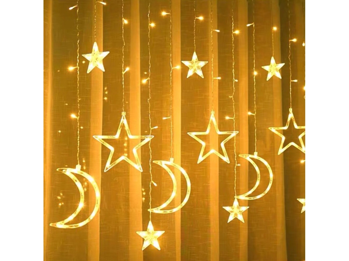 Luzes Led Cortina Lua Estrela Ambiente Romântico LAXISCREED