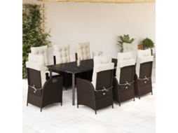9 Pcs Conjunto Jantar P/ Jardim C/ Almofadões Vime Pe Marrom Dkd Home Decor