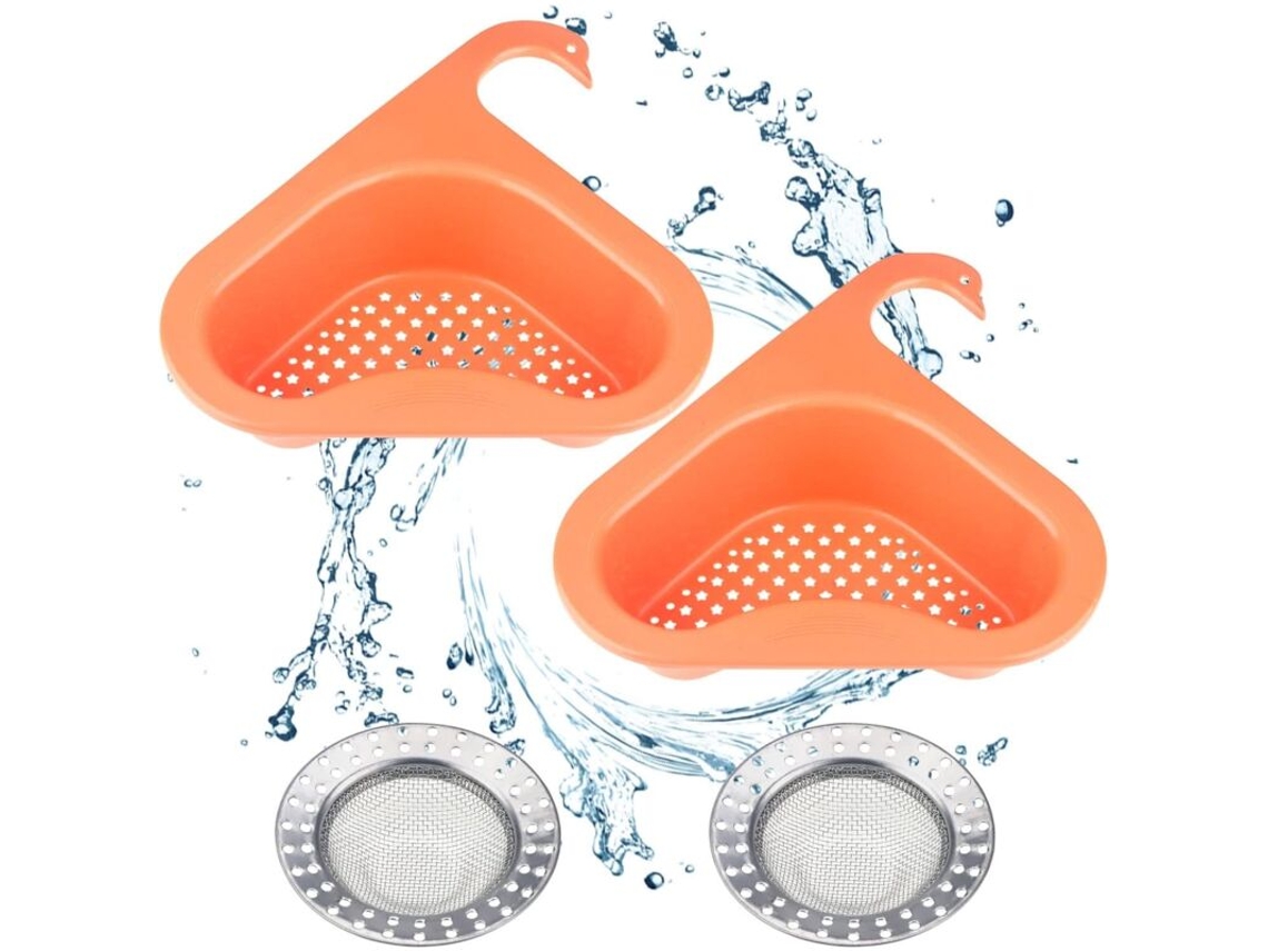 Conjunto Com 2 Ralos De Pia, Suportes Triangulares Para Pia E Prateleira Utensílios Pia. -aquaforge