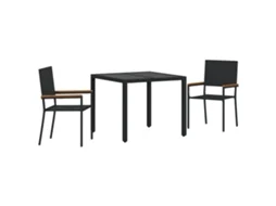 Conjunto 3 Conjunto De Jantar Para Exterior Vidaxl Preto Vime Pe (90 X 90 X 75 Cm)