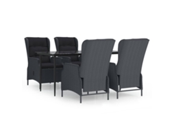 VIDAXL 5 Pcs Conjunto De Jantar P/ Jardim Vime Pe Cinzento-Escuro