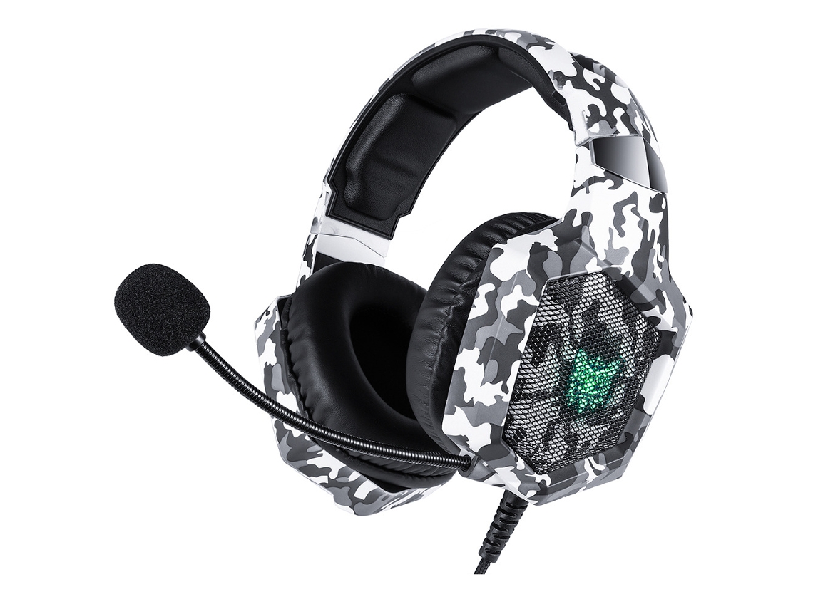 Fone De Ouvido Gamer K8 Rgb Na Cor Branca Camuflada E Com Cabo Adaptador. Ushion