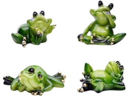 Kit de 4 Figuras Decorativas de Sapos em Resina da Inoomp, Miniaturas de Animais para Jardim e Lago, Artesanato e CHABERLU
