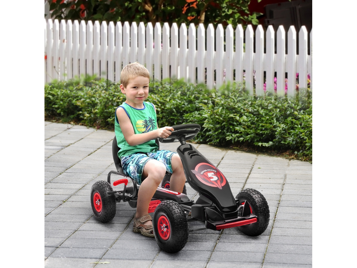 Kart Infantil Vermelho Com Pedal, Banco Ajustável E Rodas Infláveis, Ideal Para Crianças De 5 A 12 Anos