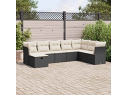 Vidaxl 8 Pcs Conjunto Sofás De Jardim Com Almofadões Vime Pe Preto